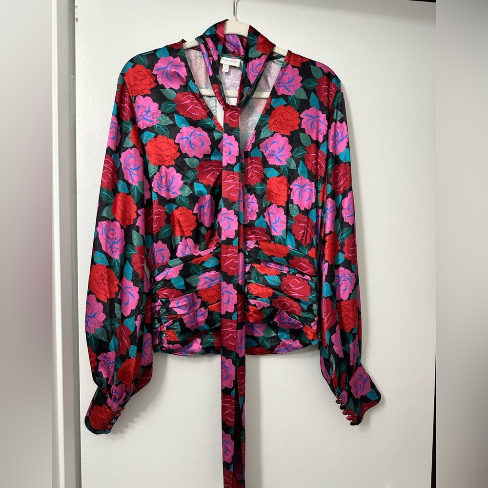 Ronny Kobo Collection Floral Blouse - Red, Pink, Green